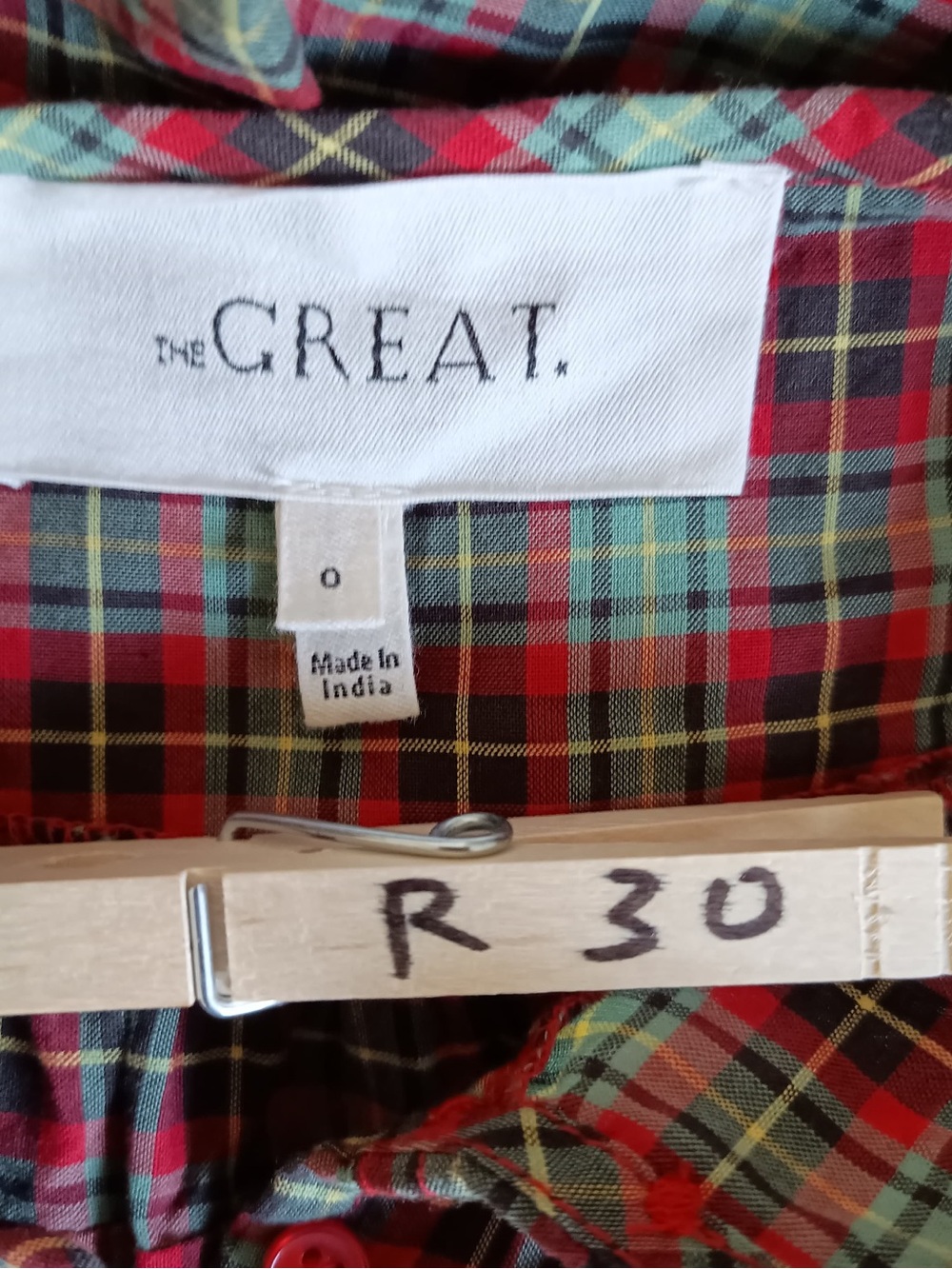 THE GREAT. Red and Green Plaid Maxi Dress size 0 - Picture 5 of 6